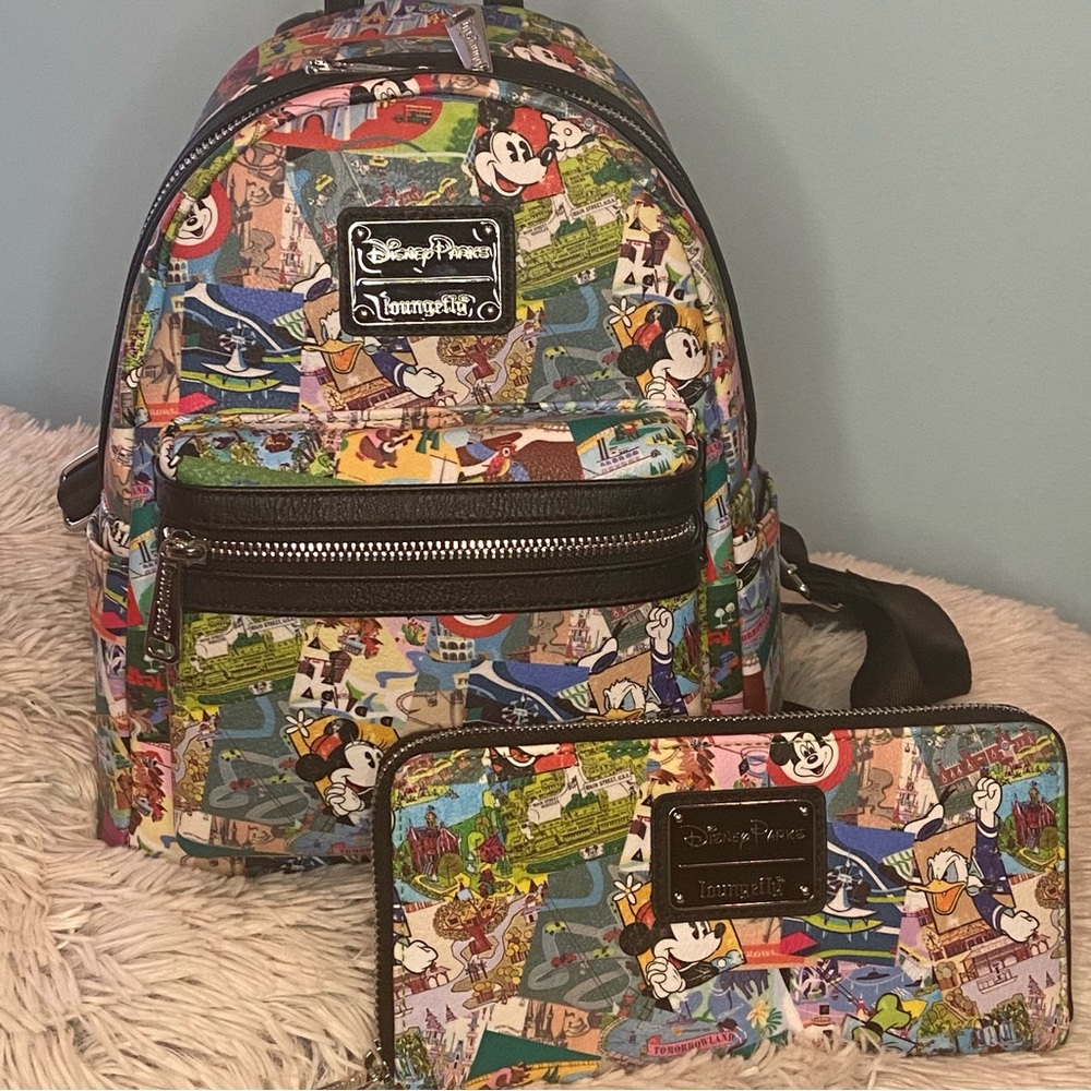 Loungefly Disney Parks collage Backpack & Wallet